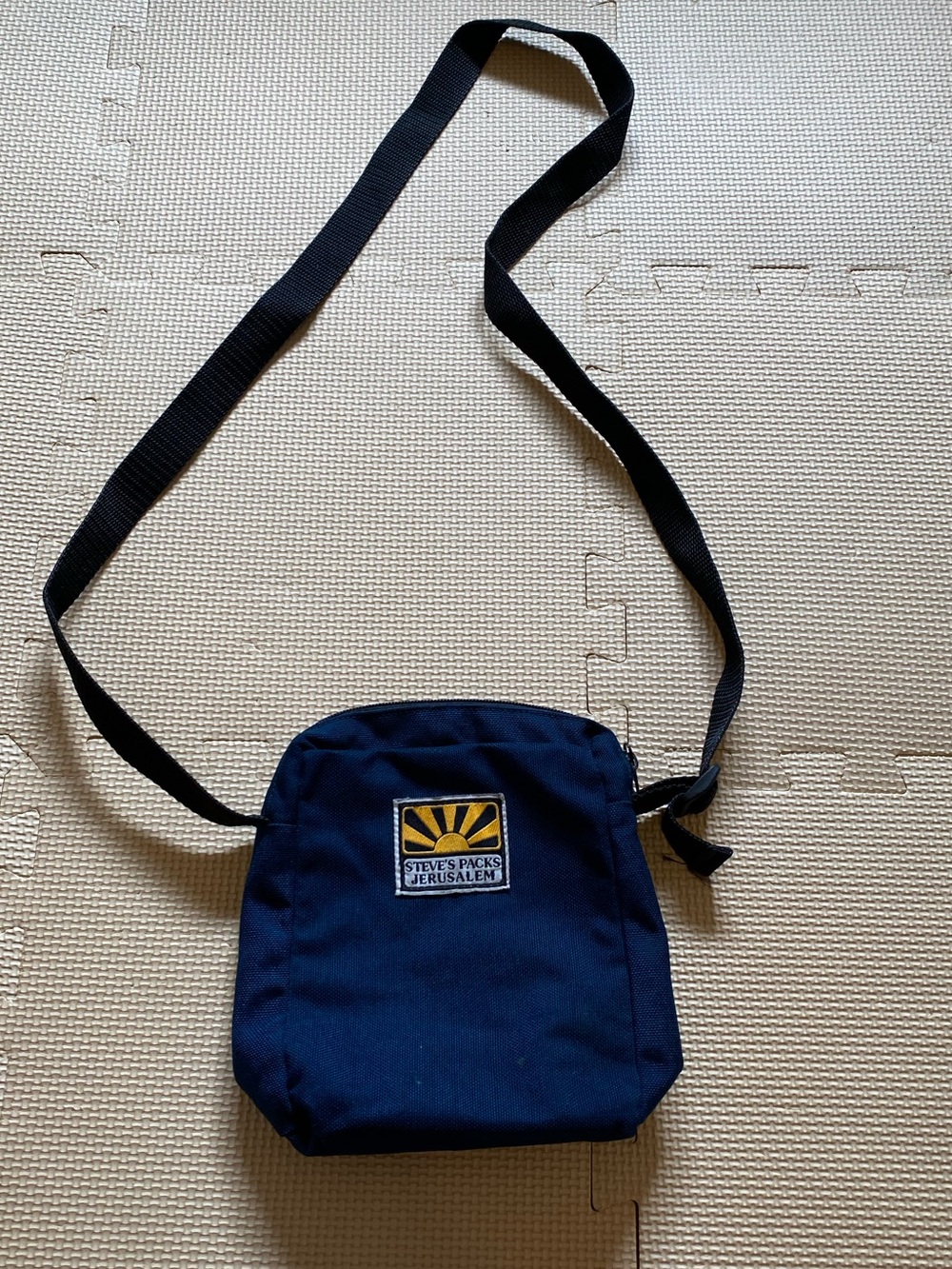 Steves Packs Jerusalem Navy Blue Crossbody Bag Sun Logo Patch Travel Purse